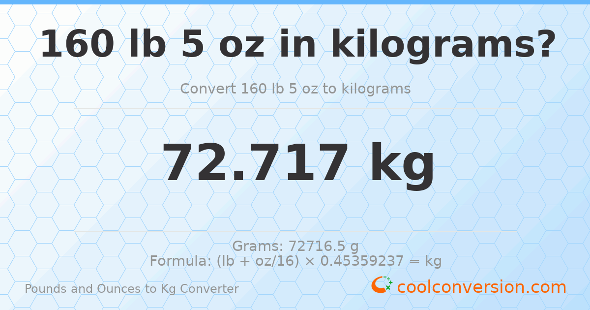 160 lb 5 oz to kg — 72.717 kg
