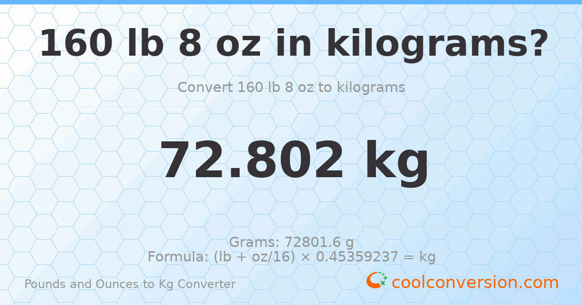 160 lb 8 oz to kg — 72.802 kg