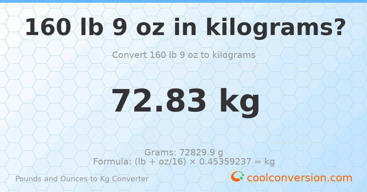 160 lb 9 oz to kg — 72.83 kg