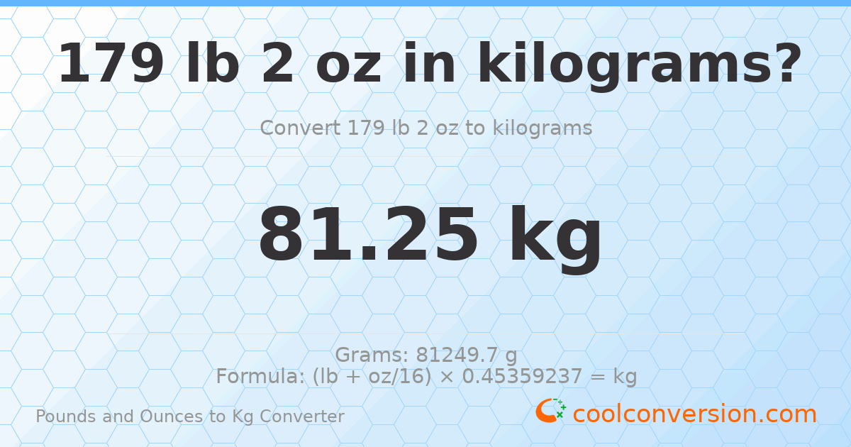 179 lb 2 oz to kg — 81.25 kg