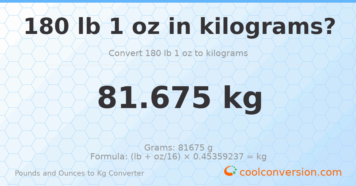 180 lb 1 oz to kg — 81.675 kg