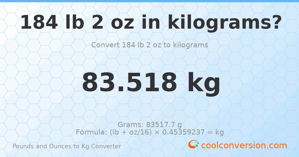 184 lb 2 oz to kg — 83.518 kg