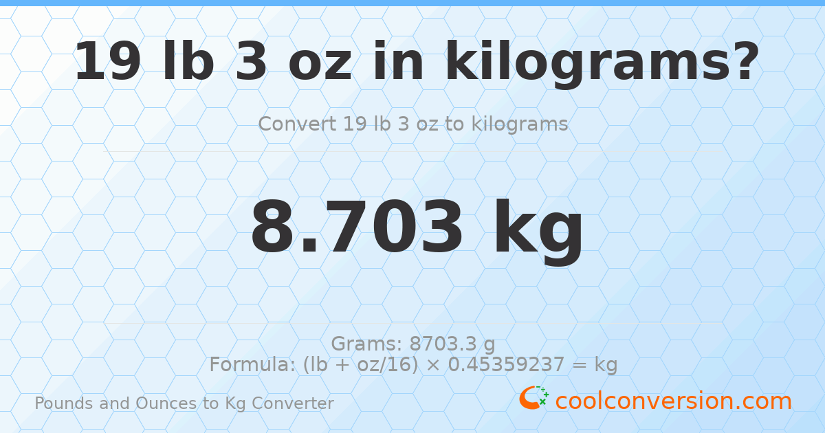 19 lb 3 oz to kg — 8.703 kg