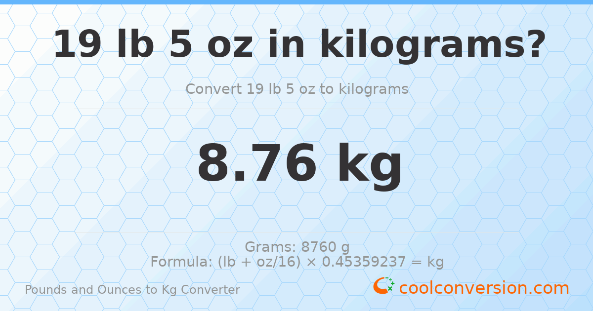 19 lb 5 oz to kg — 8.76 kg