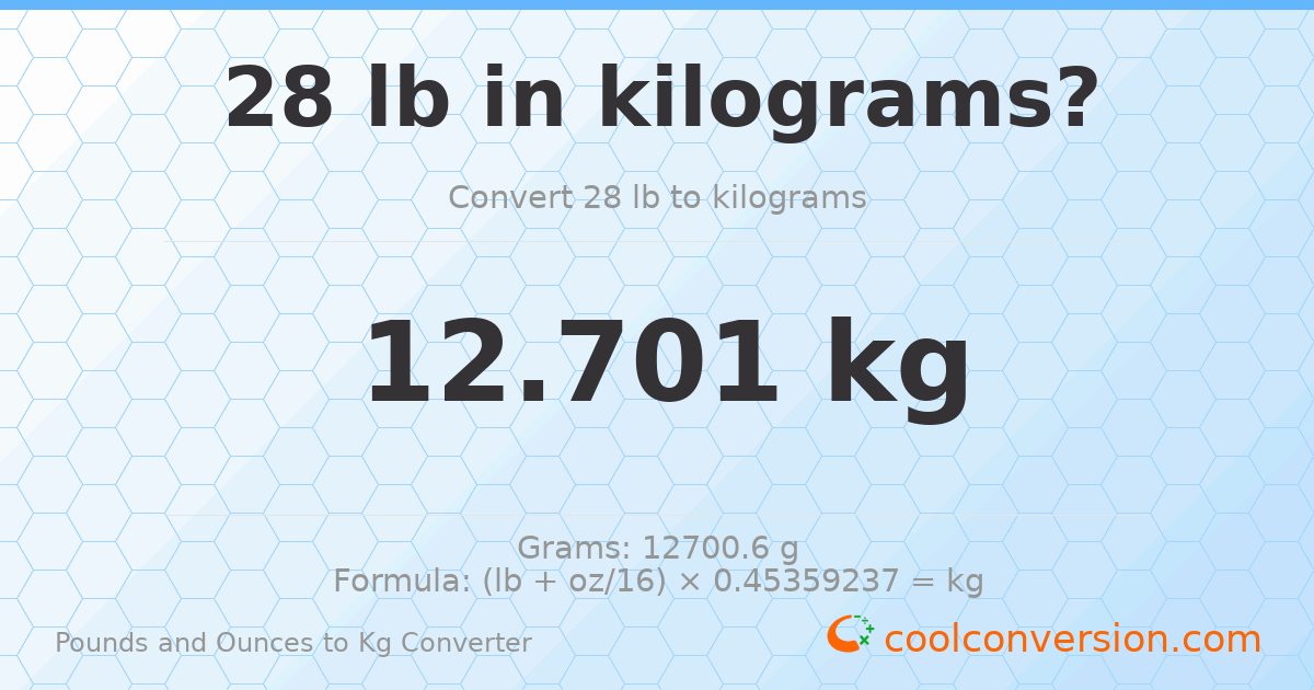 28 lb to kg — 12.701 kg