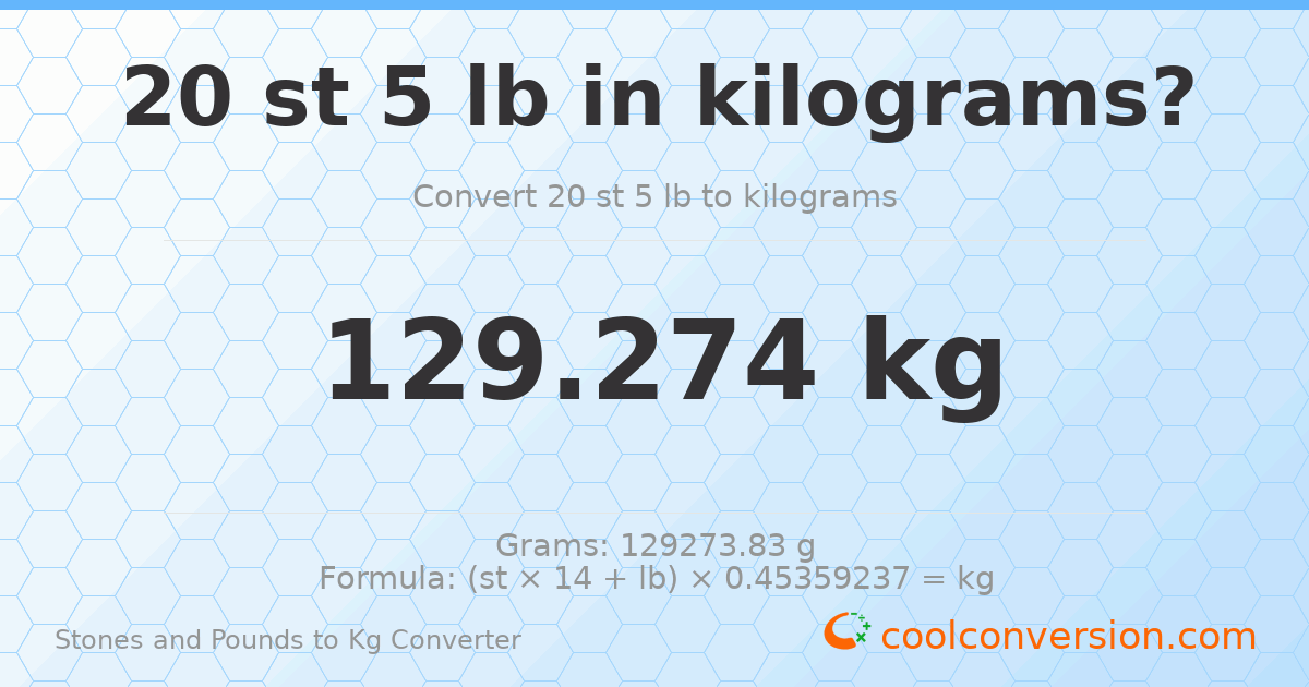 20 st 5 lb to kg — 129.27 kg