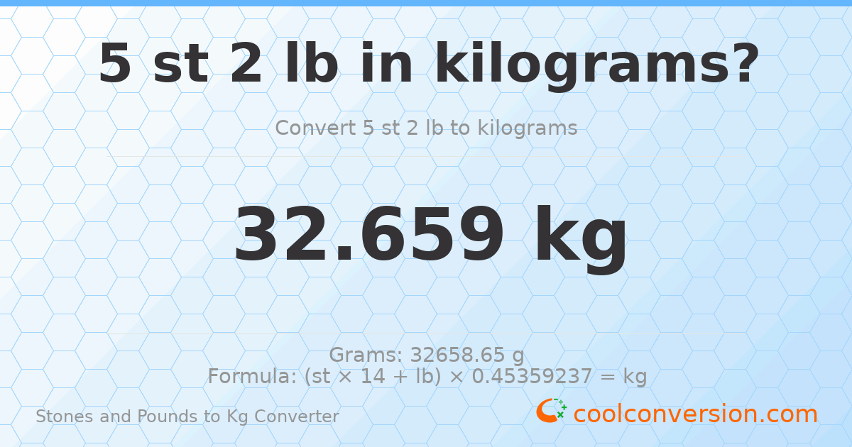5 st 2 lb to kg — 32.66 kg