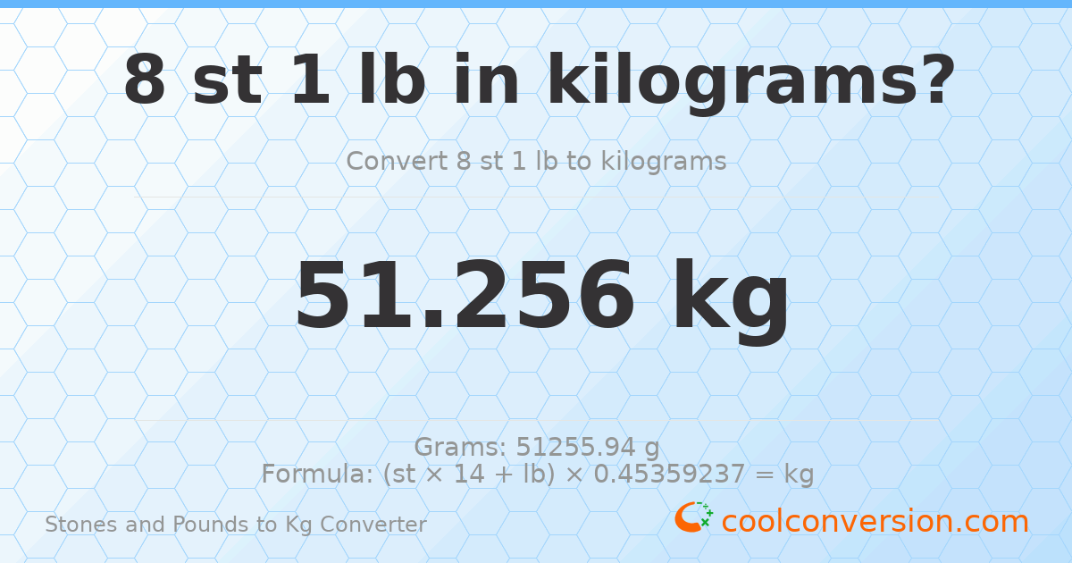 8 st 1 lb to kg — 51.26 kg